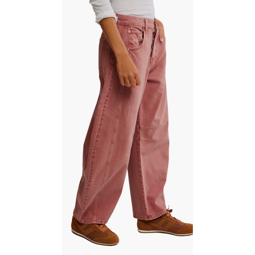 280.NWT Free People We The Free Good Luck Mid Rise Barrel Jeans Rose Pink  $198 - Picture 9 of 10